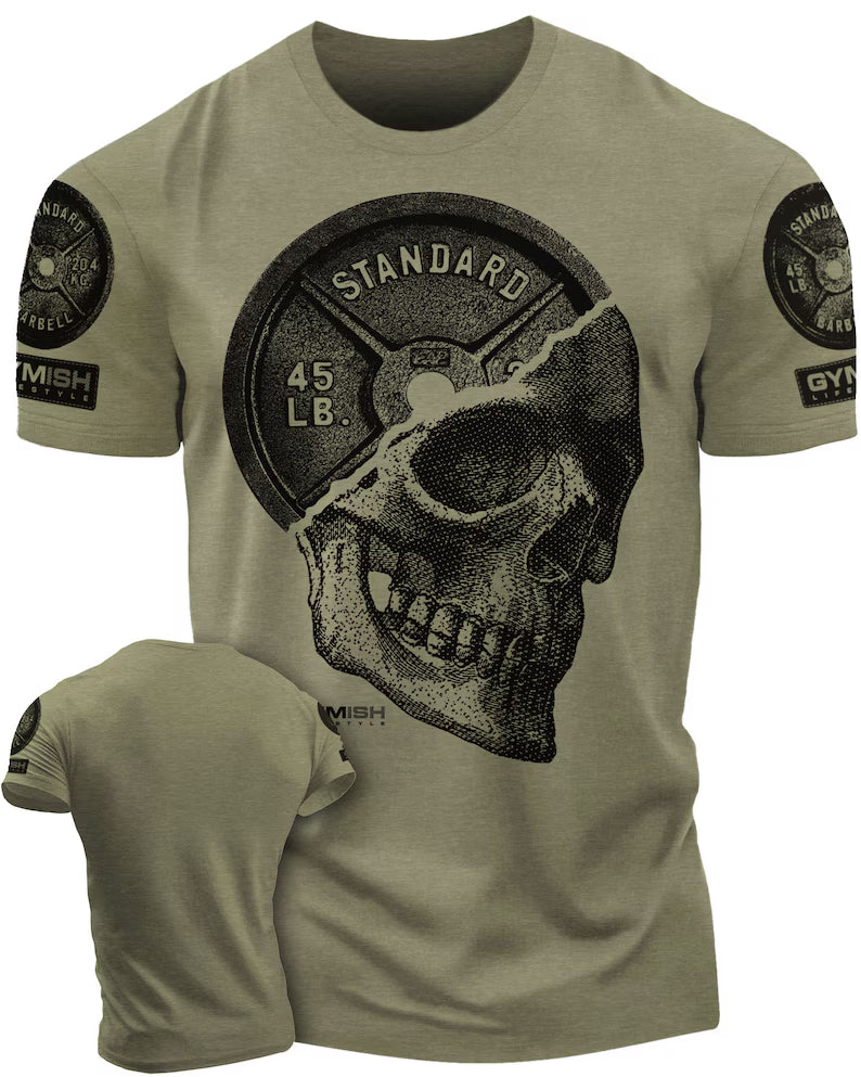 051. Skull Plate Funny Workout Gym T-Shirt for Men