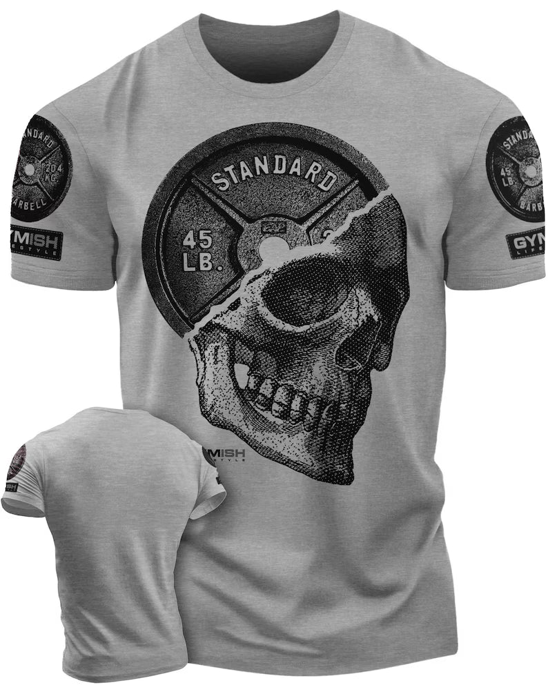 051. Skull Plate Funny Workout Gym T-Shirt for Men