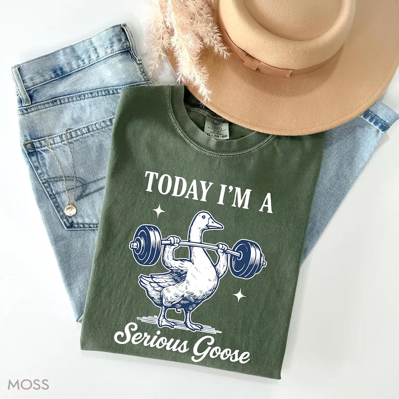 Serious Goose Weightlifting Shirt, Funny Gym Workout, Sarcastic Animal Lover Gift, Trainer Powerlifting Workout Silly Goose,Best Friend Gift