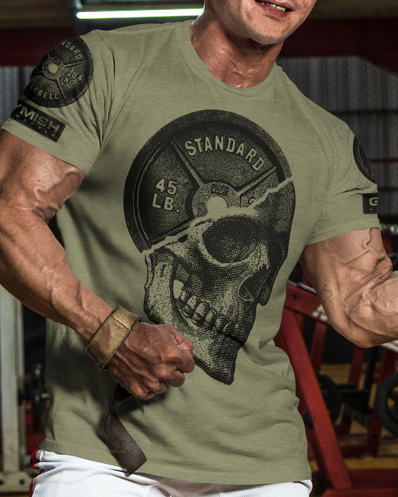 051. Skull Plate Funny Workout Gym T-Shirt for Men