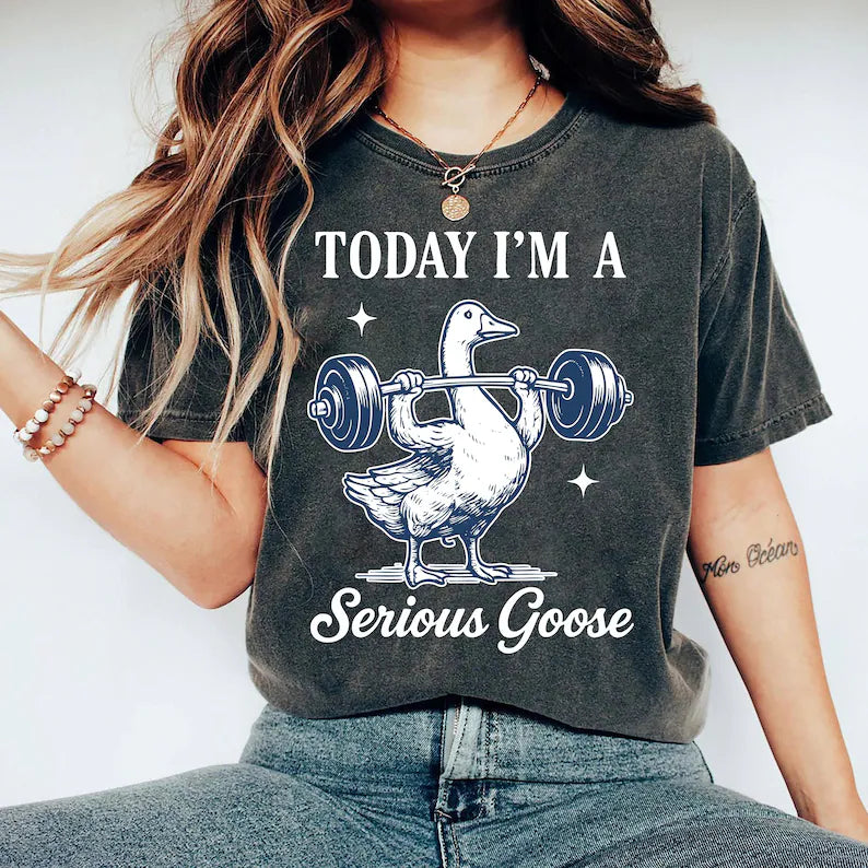 Serious Goose Weightlifting Shirt, Funny Gym Workout, Sarcastic Animal Lover Gift, Trainer Powerlifting Workout Silly Goose,Best Friend Gift