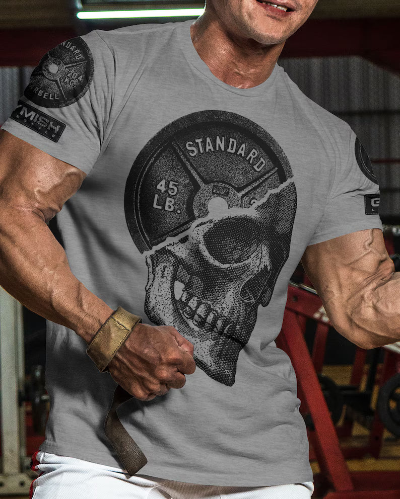 051. Skull Plate Funny Workout Gym T-Shirt for Men