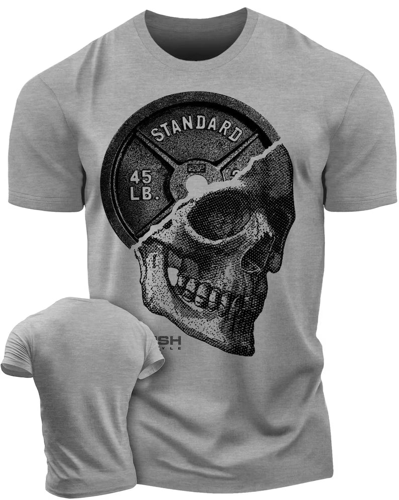 051. Skull Plate Funny Workout Gym T-Shirt for Men