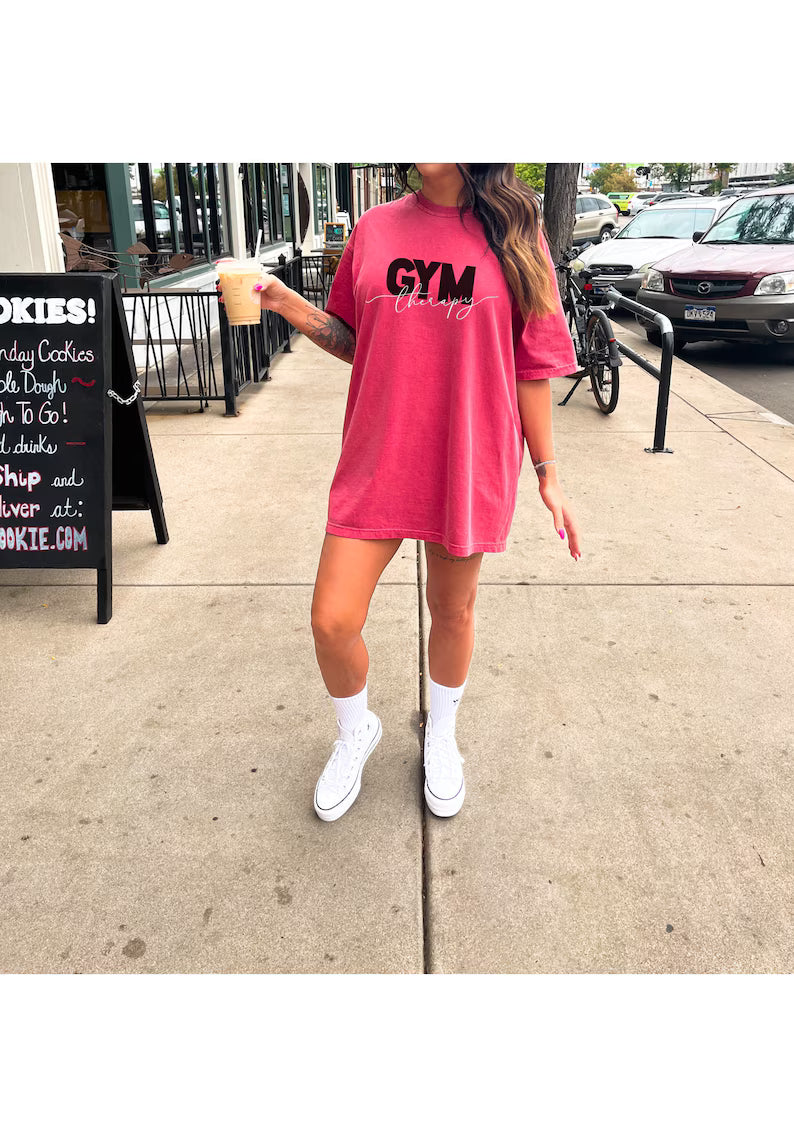 Women’s Workout Shirt - Oversized Gym Shirt - Gym Therapy Shirt - Comfort Colors Gym Shirt - Women Gym Attire - Minimalist Gym Shirt